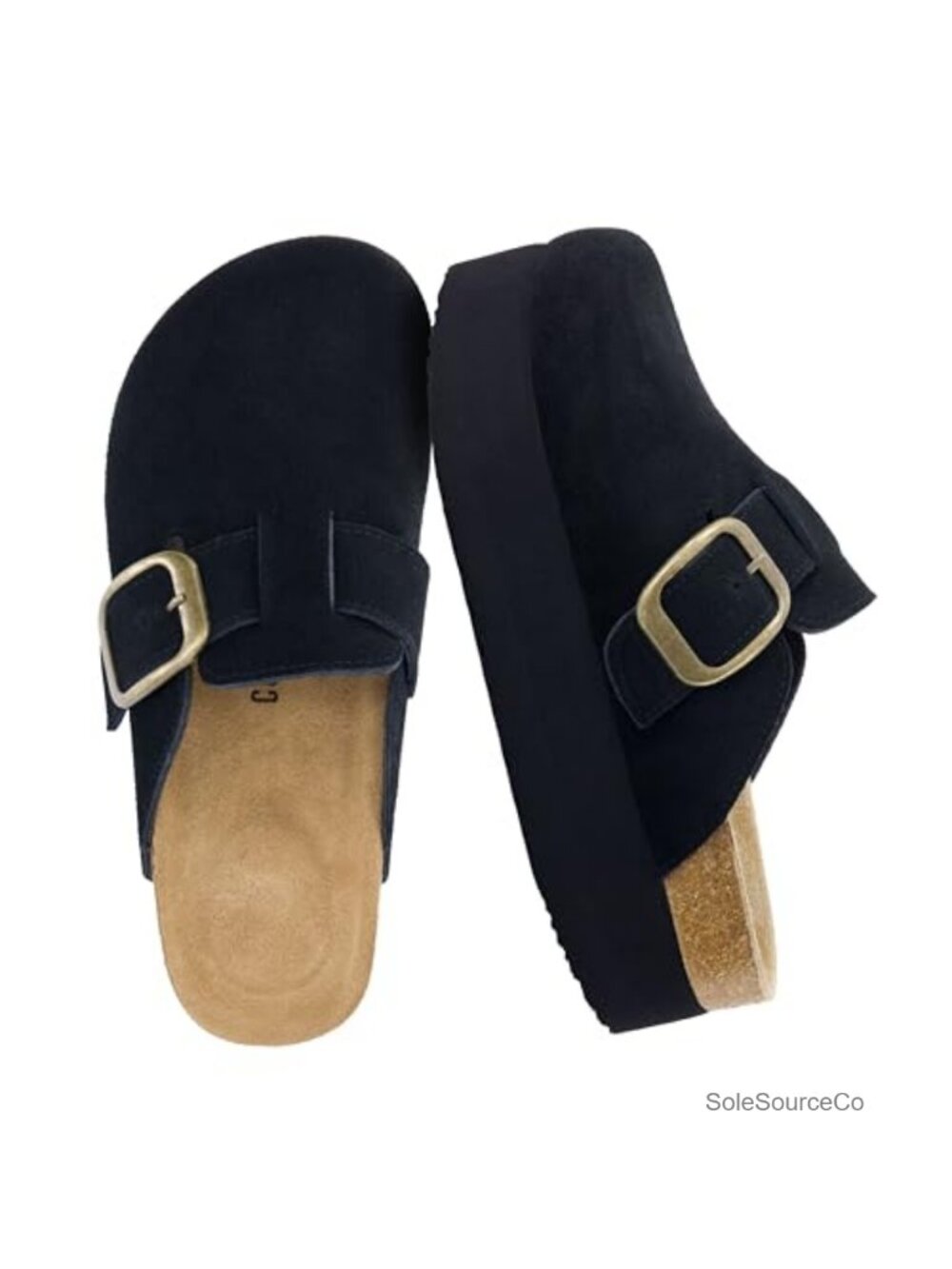 Genuine Suede Cork Footbed Platform Clog Slip-On Comfort Shoe